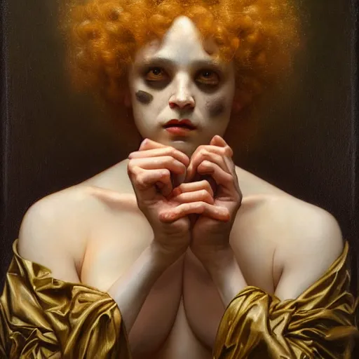 Prompt: highly detailed oil painting | very intricate | cinematic lighting | award - winning | the mime | by roberto ferri, by tom bagshaw, by j. c. leyendecker and klimt, detailed face, american romanticism, by austin osman spare, artstation, cgsociety, official art, octane