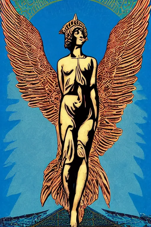 Image similar to Shepard Fairey poster of The Winged Victory of Samothrace, color, high resolution.