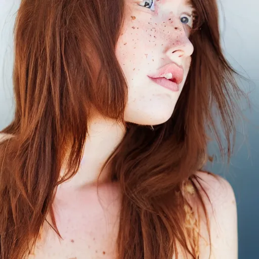 Image similar to a beautiful young woman with brown hair and freckles