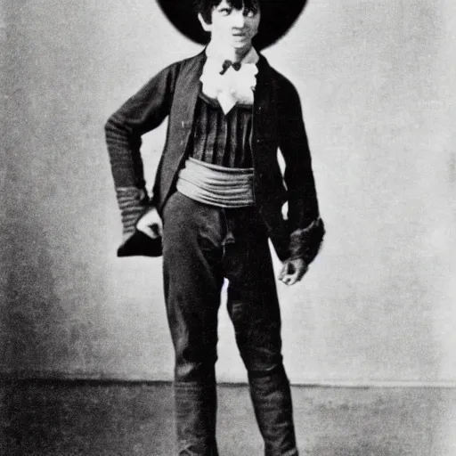 Image similar to a daguerrotype photo of luffy cosplayer, very early film stock, 1 8 0 0 s, vintage