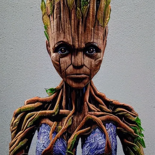 Image similar to sculpture of Groot by Sandra Chevrier