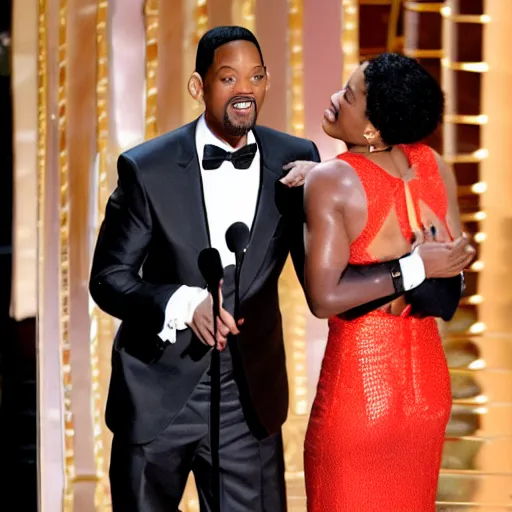 Prompt: will smith slapping chris rock at oscars 4k