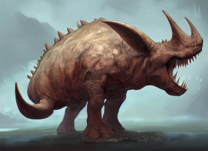 Image similar to concept art for a triceratops made by cookies, oil painting by jama jurabaev, extremely detailed, brush hard, artstation, for aaa game, high quality, brush stroke