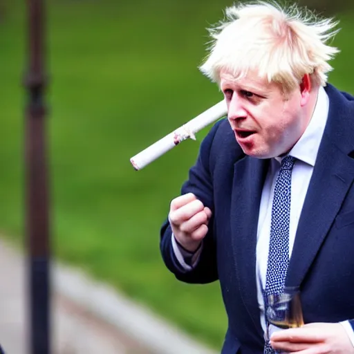 Image similar to medium shot photo of Boris Johnson smoking weed, 4k, ultra HD