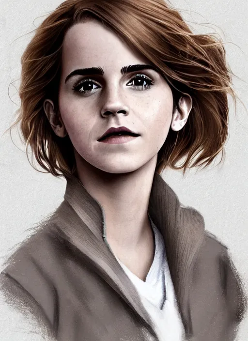 Prompt: portrait of emma watson as hermione granger. beautiful. happy. art by shinji aramaki. extremely detailed. 4 k.