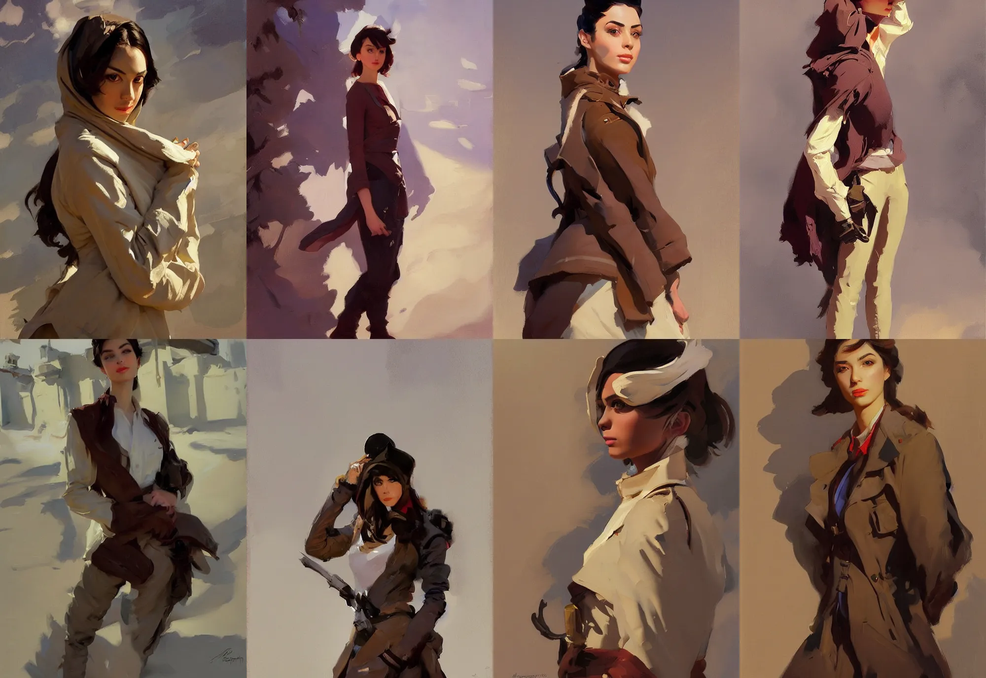 Prompt: portrait of russian iranian asian african model girl jodhpurs winter traveler greg manchess painting by sargent and leyendecker, studio ghibli, fantasy, medium shot, asymmetrical, intricate, elegant, matte painting, illustration, hearthstone, by greg rutkowski, by greg tocchini, by james gilleard, by joe fenton