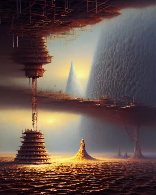 Image similar to a hyper - detailed 3 d render like a oil painting of the construction of a unified theory, surrealism!!!!! surreal concept art, lifelike, photorealistic, digital painting, aesthetic, smooth, sharp focus, artstation hd, by greg rutkowski, bruce pennington, valentina remenar and asher duran,