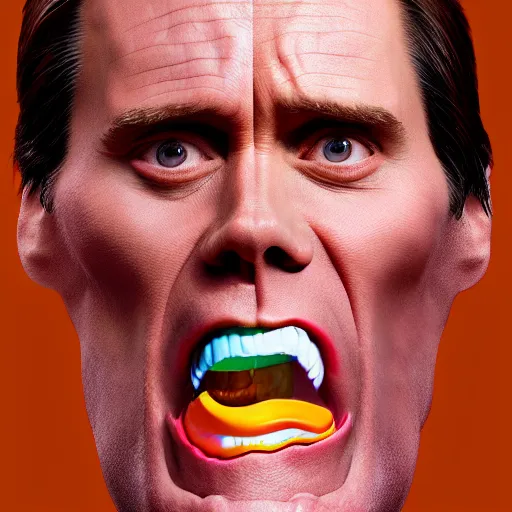 Image similar to jim carrey is fused into a meat stick, hyperdetailed, artstation, cgsociety, 8 k