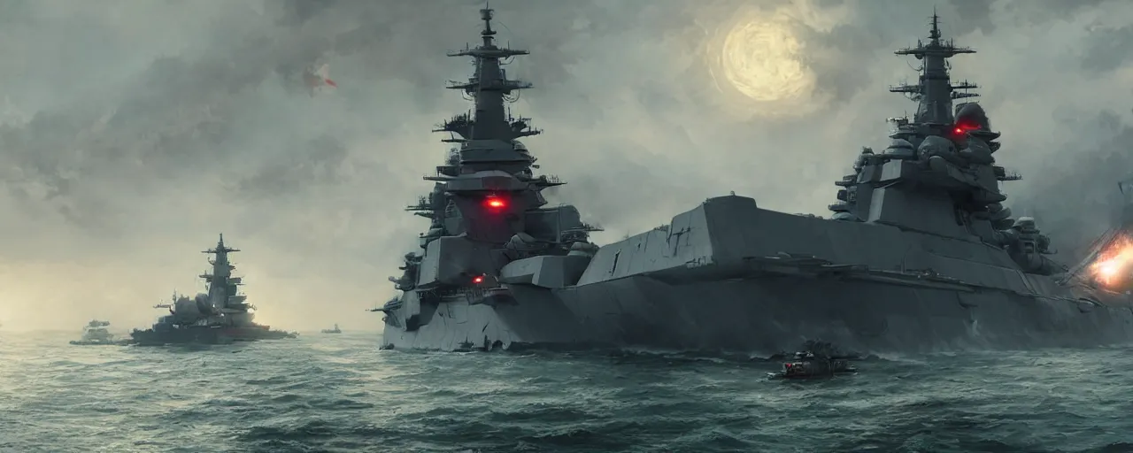 Image similar to battleship yamato, fantasy, techno organic, 4 k, artstation, greg rutkowski, concept art, matte painting