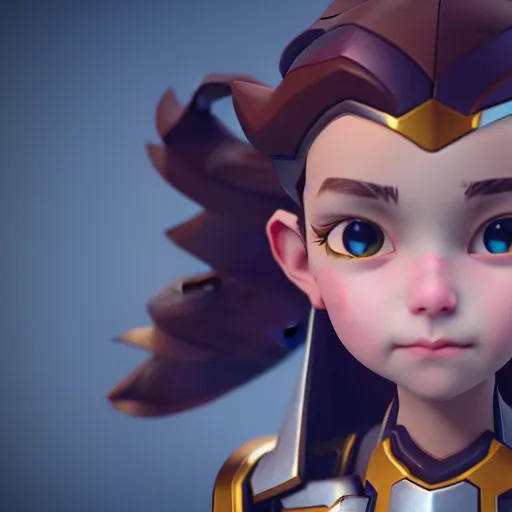 Prompt: a young girl with the appearance of reinhardt from overwatch, design, octane render, 4 k, ingame shot