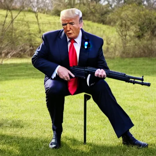 Prompt: trump with a rifle