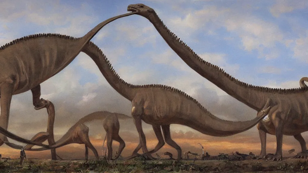 Prompt: a detailed painting of a diplodocus by charles knight