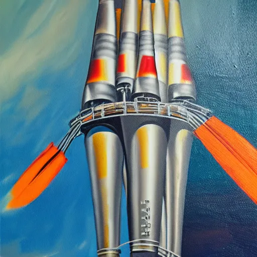 Prompt: abstract oil painting of a nuclear pressure vessel, in the style of a NASA grand tour poster