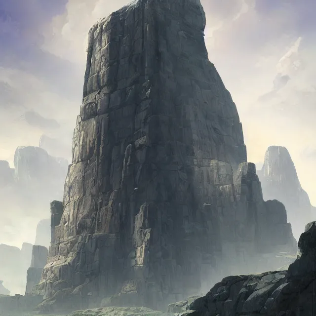 Image similar to a painting of a gigantic ancient monolith, by brian sum and stephan martiniere