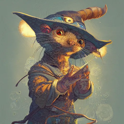 Prompt: a detailed portrait of a mouse wizard, by victo ngai and justin gerard, digital art, realistic painting, very detailed, fantasy, character design, dnd, trending on artstation