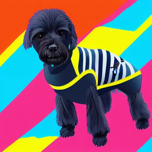 Image similar to a standing dog in an adidas full body suit, digital art