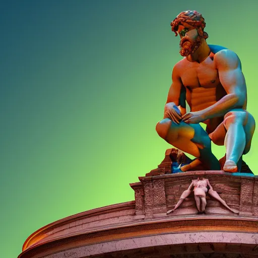 Prompt: a 3 d render of a neon ring around the statue of david statue, in the style of michelangelo