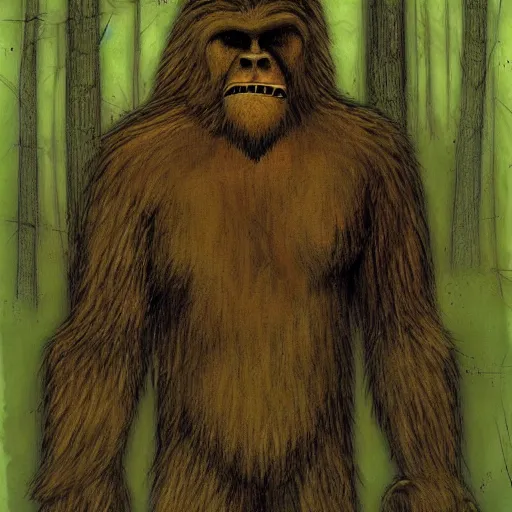 Image similar to portrait of bigfoot in the woods artwork by ben templesmith