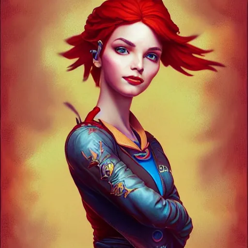 Image similar to Lofi magicpunk portrait triss merigold with a phoenix, Pixar style by Tristan Eaton Stanley Artgerm and Tom Bagshaw