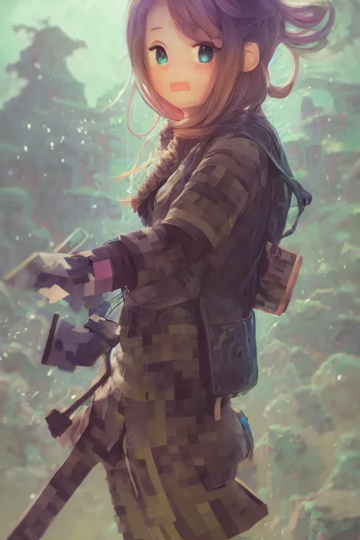 Image similar to minecraft steve, full face, anime, fantastic details, pixiv, hyperdetailed unreal engine, stanley artgerm lau, wlop, rossdraws, james jean marc, simonetti ruan jia and mandy jurgens and artgerm and sakimichan, yuru camp, moe, illustration, digital art, concept art, manga cover