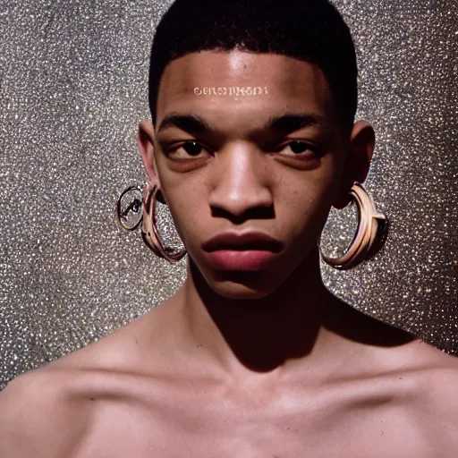 Image similar to realistic photoshoot for a new dior lookbook, color film photography, portrait of a beautiful model, in style of tyler mitchell, 35mm