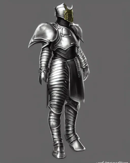 Prompt: fantasy warrior in full armor, silver with gold trim, concept art, minimal, deviantart, trending on artstation,