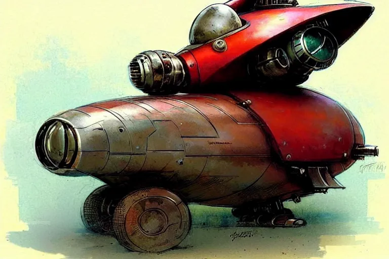 Image similar to adventurer ( ( ( ( ( 1 9 5 0 s retro future robot mouse landspeeder robot. muted colors. ) ) ) ) ) by jean baptiste monge!!!!!!!!!!!!!!!!!!!!!!!!! chrome red