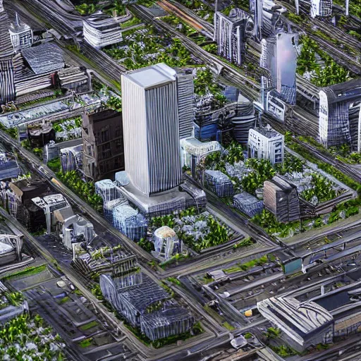 Image similar to tilt-shift photography of a city on a circuit board, highly detailed, 8k, Unreal Engine render