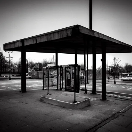 Prompt: dark city bus stop, urbex photography, very detailed,ArtStation