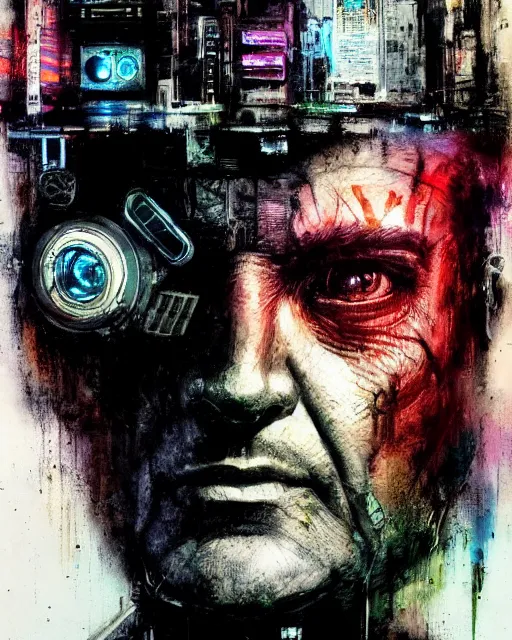 Image similar to photo of lieutenant columbo as a cyborg, advanced technology, cyberpunk, city, scifi, full of color, moody, atmosphere, 8 k high definition, insanely detailed, intricate, by guy denning, mark brooks