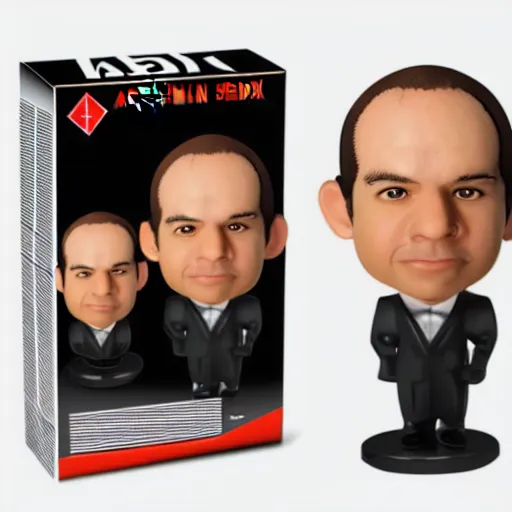 Image similar to adrian monk bobble head, 4 k, photorealistic, studio lighting