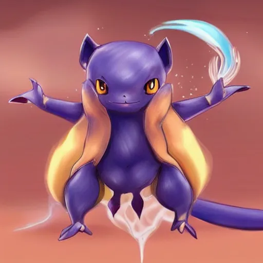 Prompt: A pokemon that looks like A gliding flying squirrel, spraying water like a shower under its body ，Trending on art station. Unreal engine.