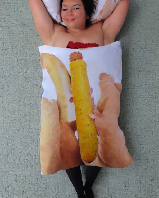 Prompt: corndog dakimakura, product picture, thumbnail, ebay listing, advertisement, bidding, internet picture