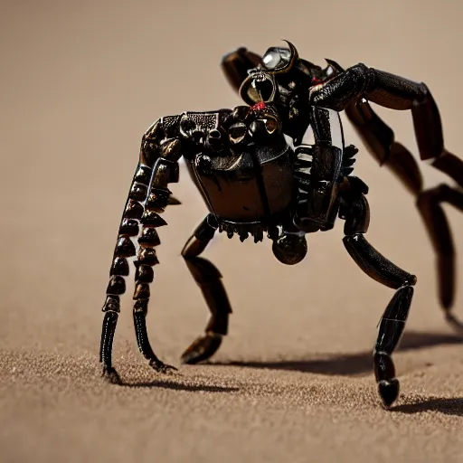 Image similar to intricate mechanical clockwork scorpion in the desert