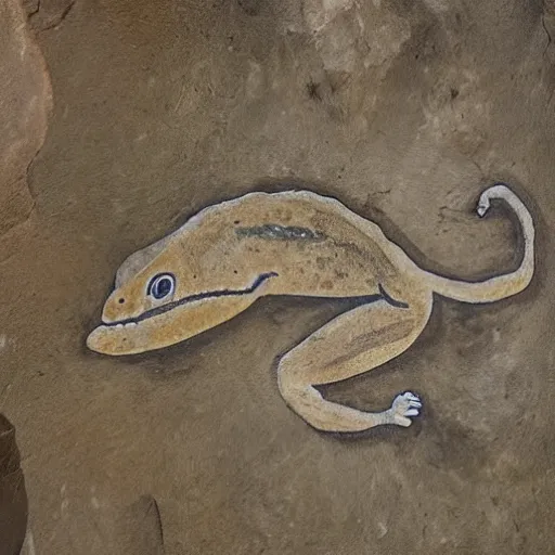 Image similar to a neolithic cave painting of the Geico Lizard