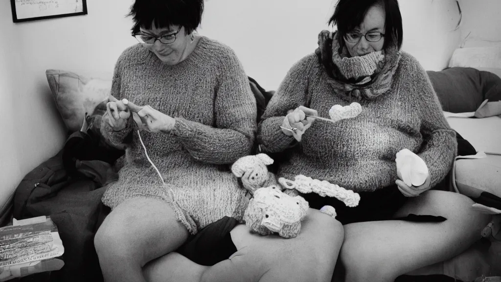 Image similar to tri - x 4 0 0 tx conversational... is that a knitting or a take - out? i really can't tell.