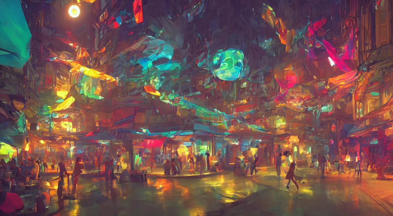 Image similar to bazaar zouk oriantal multicolorful sky shine place mosquet painting stylized digital video game icon global illumination ray tracing 8 k hd resolution, by ilya kuvshinov and cushart krentz and gilleard james