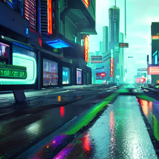 Prompt: cyberpunk street with flying cars, night, rain, rain puddles, realistic, high details, 4k