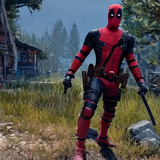 Prompt: deadpool in the witcher 4 k detailed super realistic