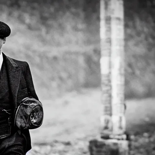 Prompt: peaky blinders action black and white photo
