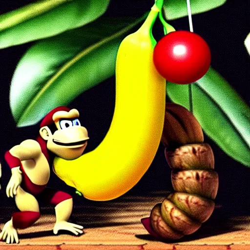 Image similar to Donkey Kong slips on a banana, 16 bit graphics