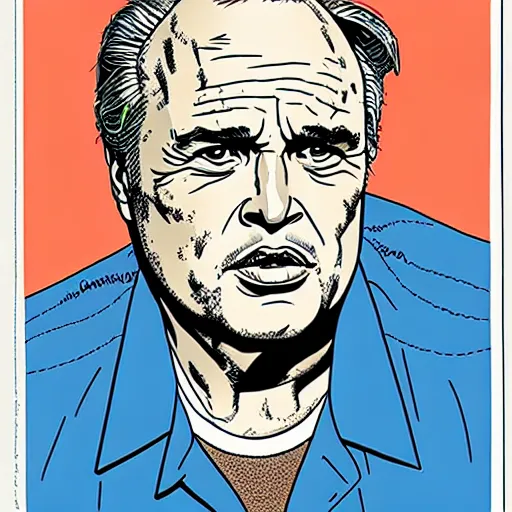 Prompt: portrait of marlon brando by geof darrow