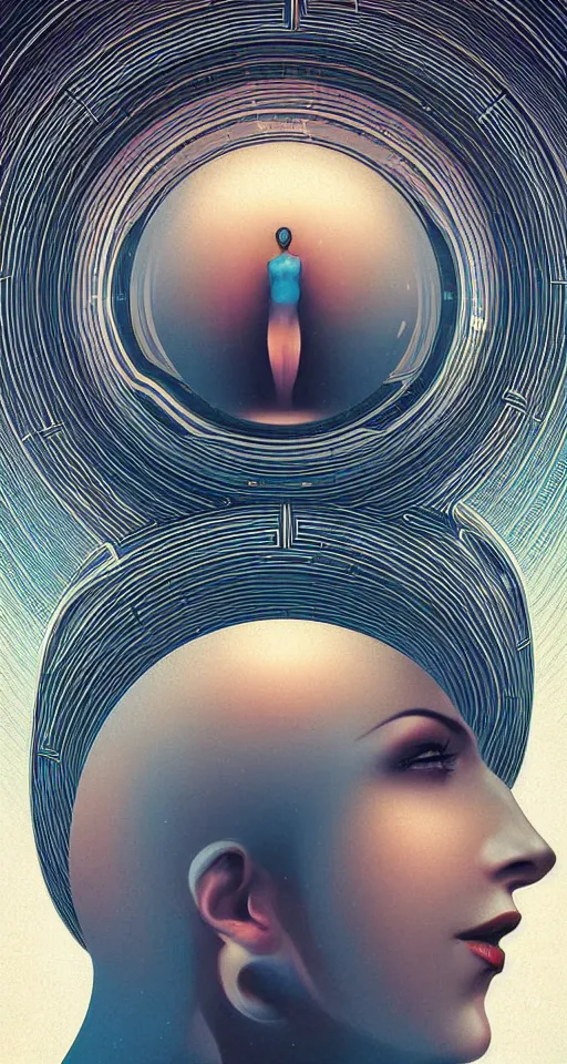 Image similar to art deco close up portait of head surrounded by spheres, like a dream digital painting curvalinear cinematic dramatic fluid lines otherworldly vaporwave interesting details epic composition by artgerm