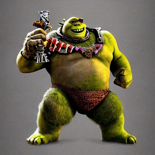 Image similar to Shrek as a Ork from warhammer 40k, concept art
