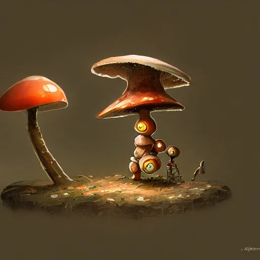 Prompt: mushroom robot in the style of greg rutkowski