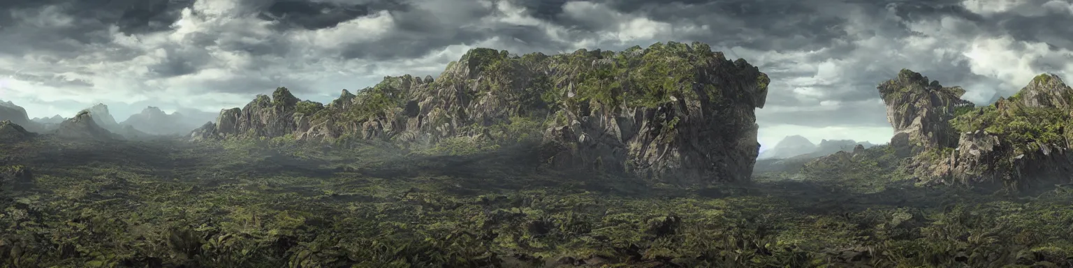 Image similar to an amazing scenic view from an alien world, photo. Hyperrealism