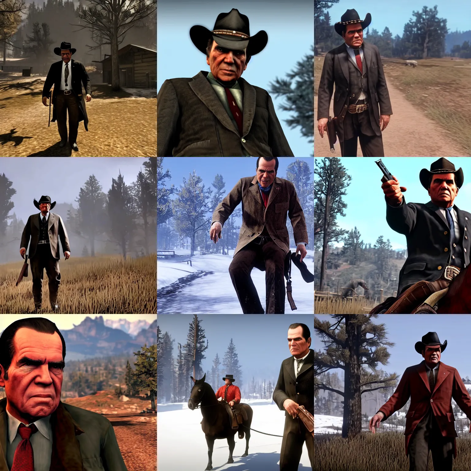 Prompt: richard nixon in red dead redemption ii ( 2 0 1 8 ), cowboy cutscene, ps 4