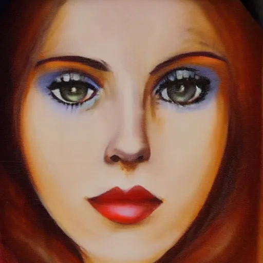 Prompt: a beautiful oil painting of a 35mm film photo of an atractive cool alternative bosnian woman in her early 20s. beautiful face. She has dark brown hair, dark thick eyebrows, brown eyes and shoulder long hair.