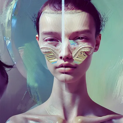 Image similar to 3 d, fashion models looks into the frame, intricate oil painting, high detail, figurative art, multiple exposure, poster art, 3 d, by tooth wu and wlop and beeple