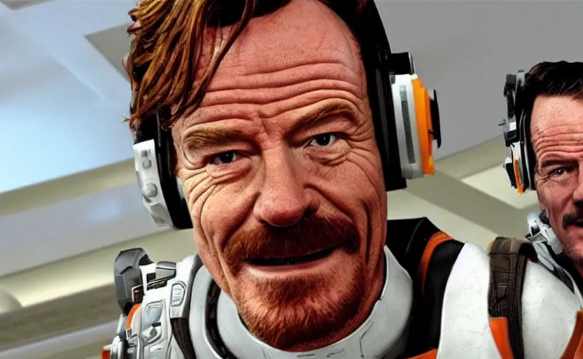 Image similar to Bryan Cranston as Chell from portal